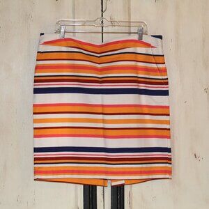 Merona multicolor horizontal striped skirt knee length zip closure w/ pockets 16
